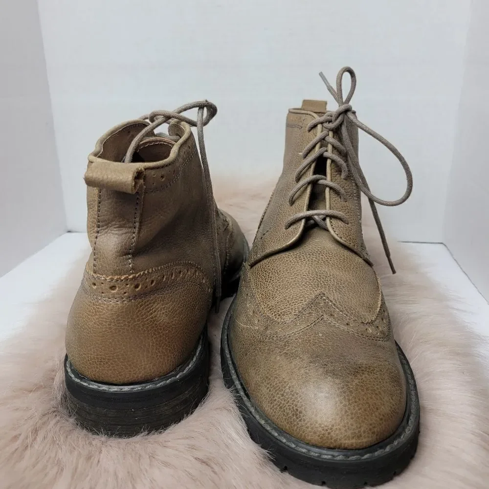 Florsheim Limited Tan Distressed Pebbled Leather Wingtips Ankle Boots 10.5D